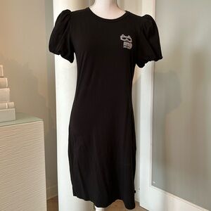 Karl Lagerfeld Black Kitty Mini Dress with Puff Sleeves